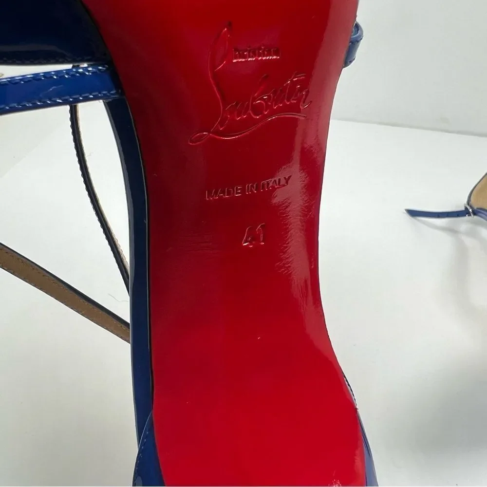 Christian Louboutin Cross Blake 100 Patent Electric Blue Strap Heel Pump Size 10 - Picture 9 of 9